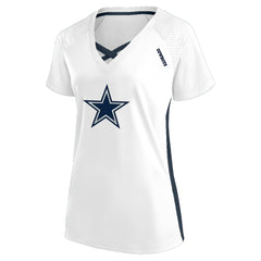 Dallas Cowboys Women's Plus Size Glitter Lace-Up V- Neck T-Shirt | NFL Outlet