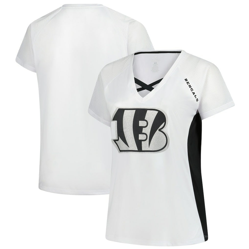 Cincinnati Bengals Women's Plus Size Glitter Lace-Up V- Neck T-Shirt | NFL On sale