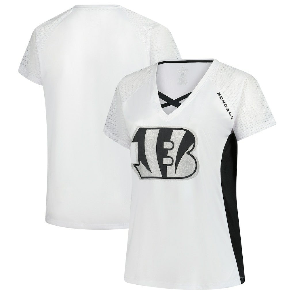 Cincinnati Bengals Women's Plus Size Glitter Lace-Up V- Neck T-Shirt | NFL On sale