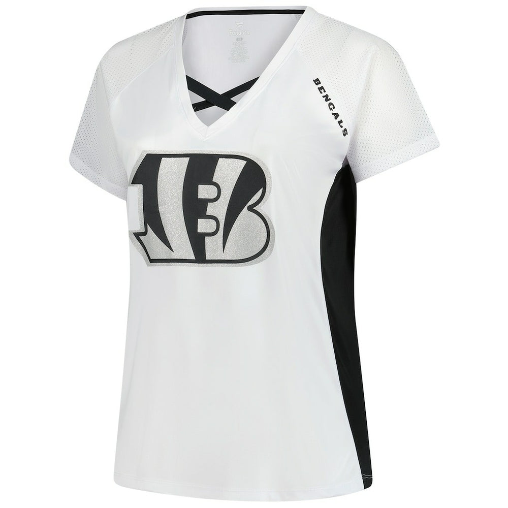 Cincinnati Bengals Women's Plus Size Glitter Lace-Up V- Neck T-Shirt | NFL On sale