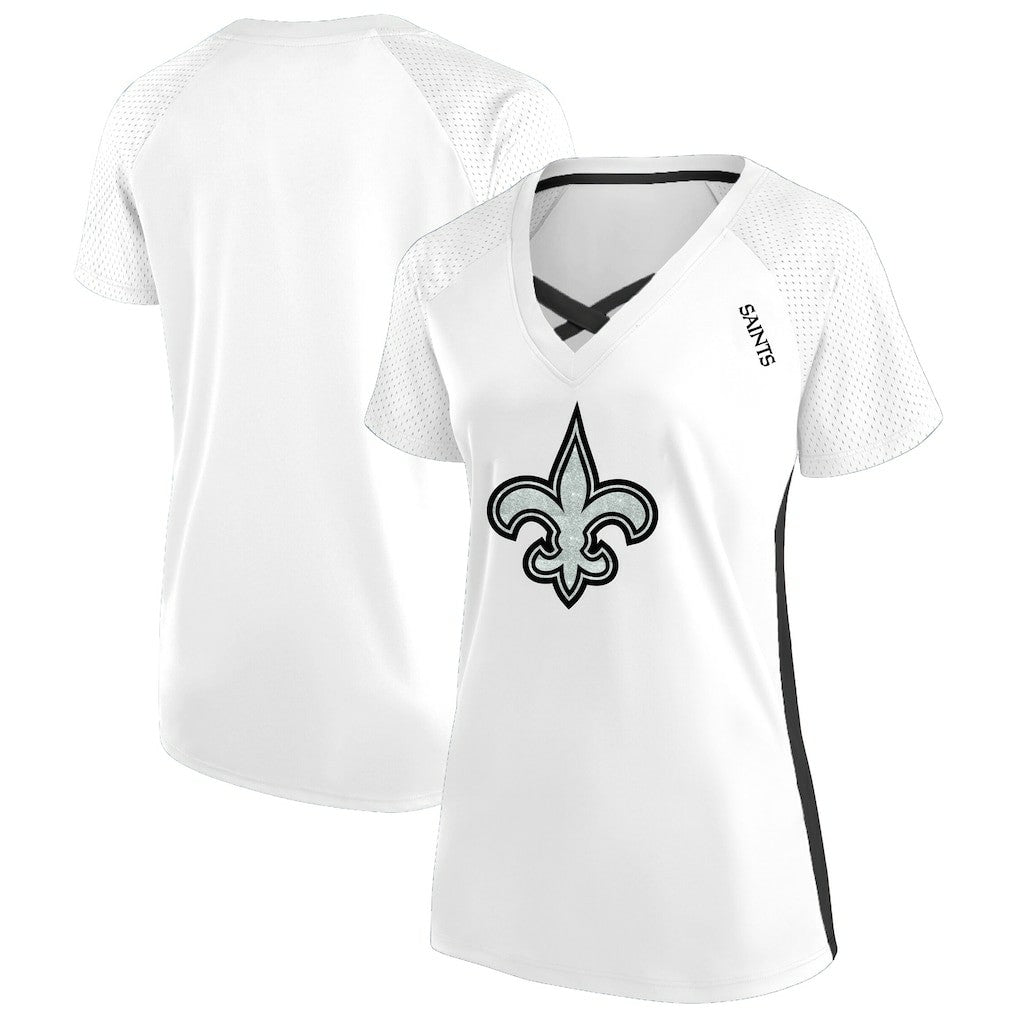 New Orleans Saints Women's Plus Size Glitter Lace-Up V- Neck T-Shirt | NFL Near me