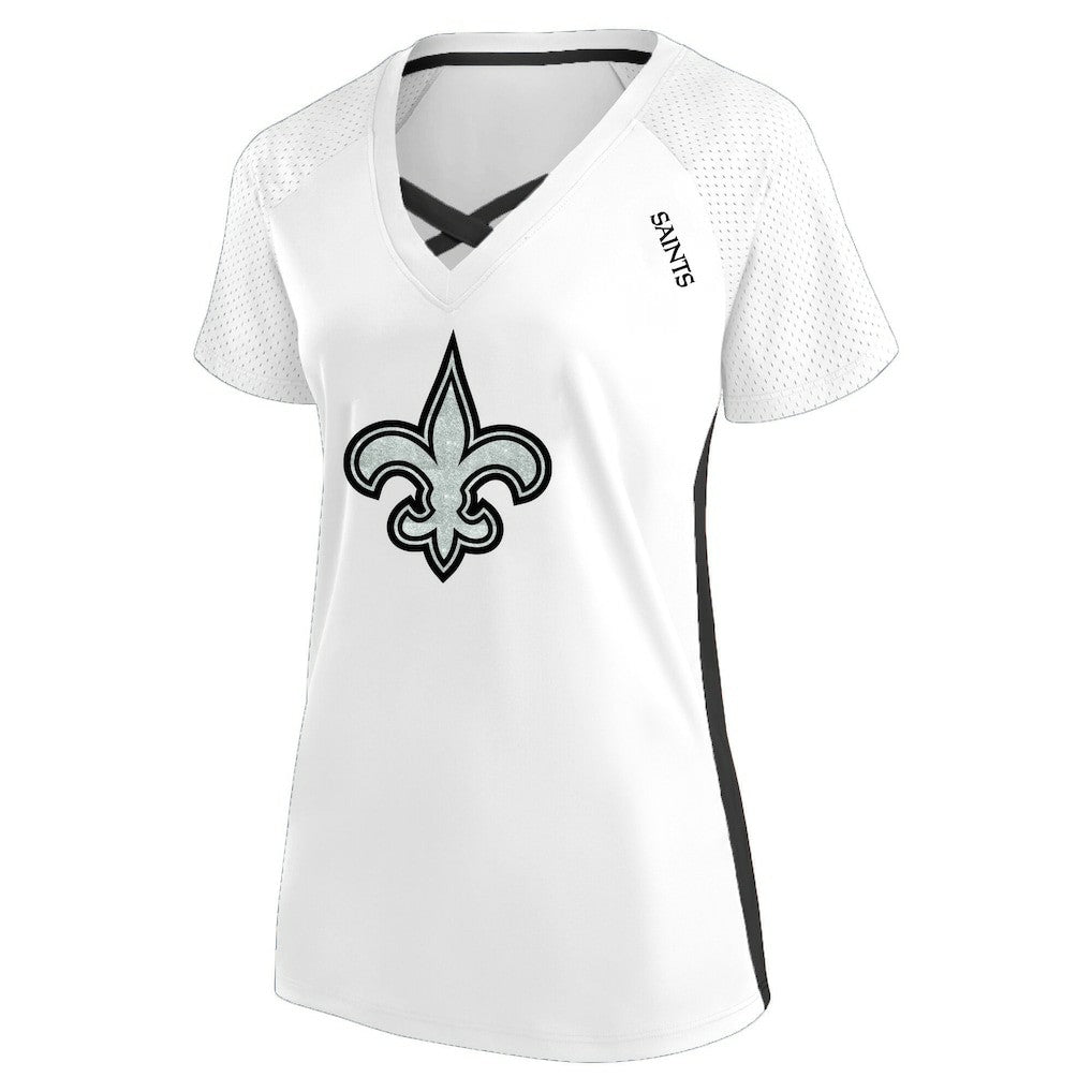 New Orleans Saints Women's Plus Size Glitter Lace-Up V- Neck T-Shirt | NFL Near me