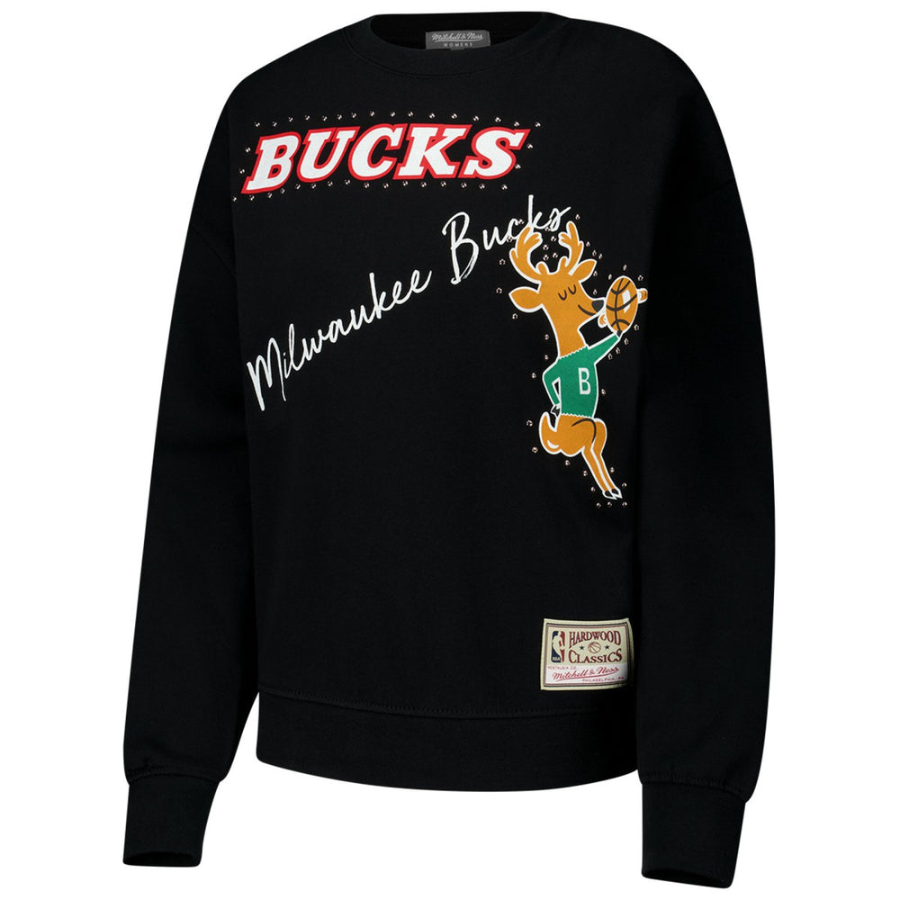 Black Milwaukee Bucks Women's Hardwood Classics Home Team Pullover Sweatshirt | NBA