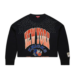 Black New York Knicks Women's Hardwood Classics Studded Boxy Cropped Long Sleeve T-Shirt | NBA