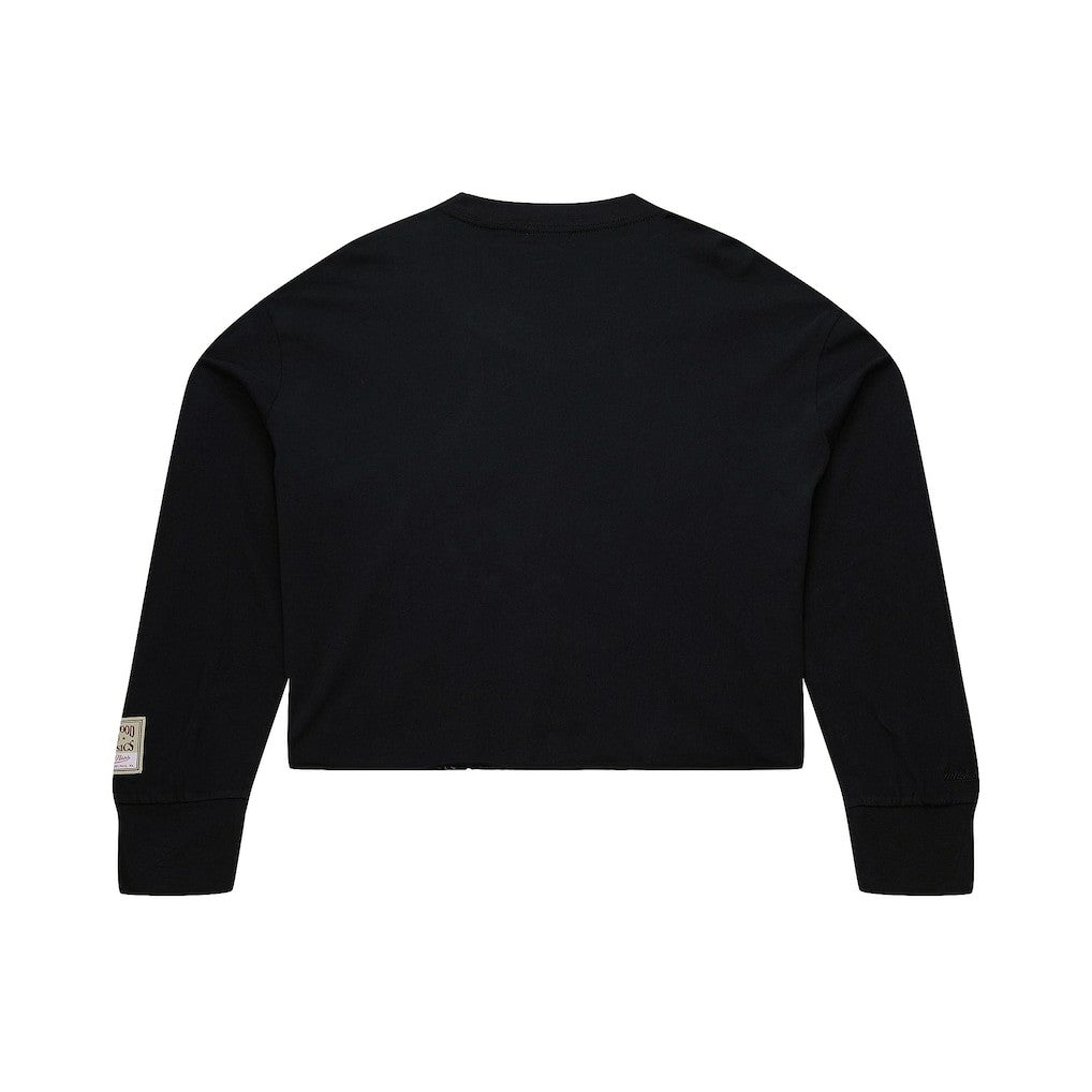 Black New York Knicks Women's Hardwood Classics Studded Boxy Cropped Long Sleeve T-Shirt | NBA