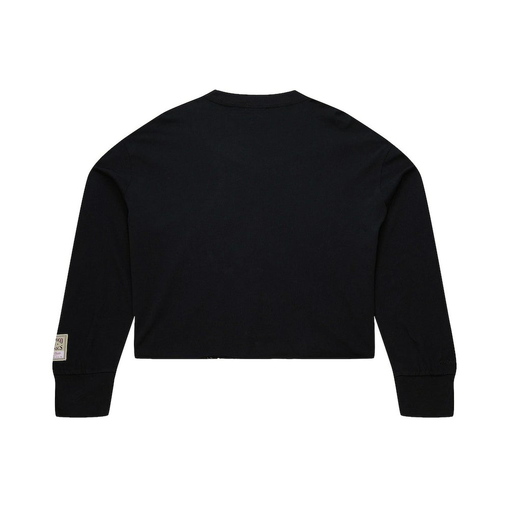 Black New York Knicks Women's Hardwood Classics Studded Boxy Cropped Long Sleeve T-Shirt | NBA