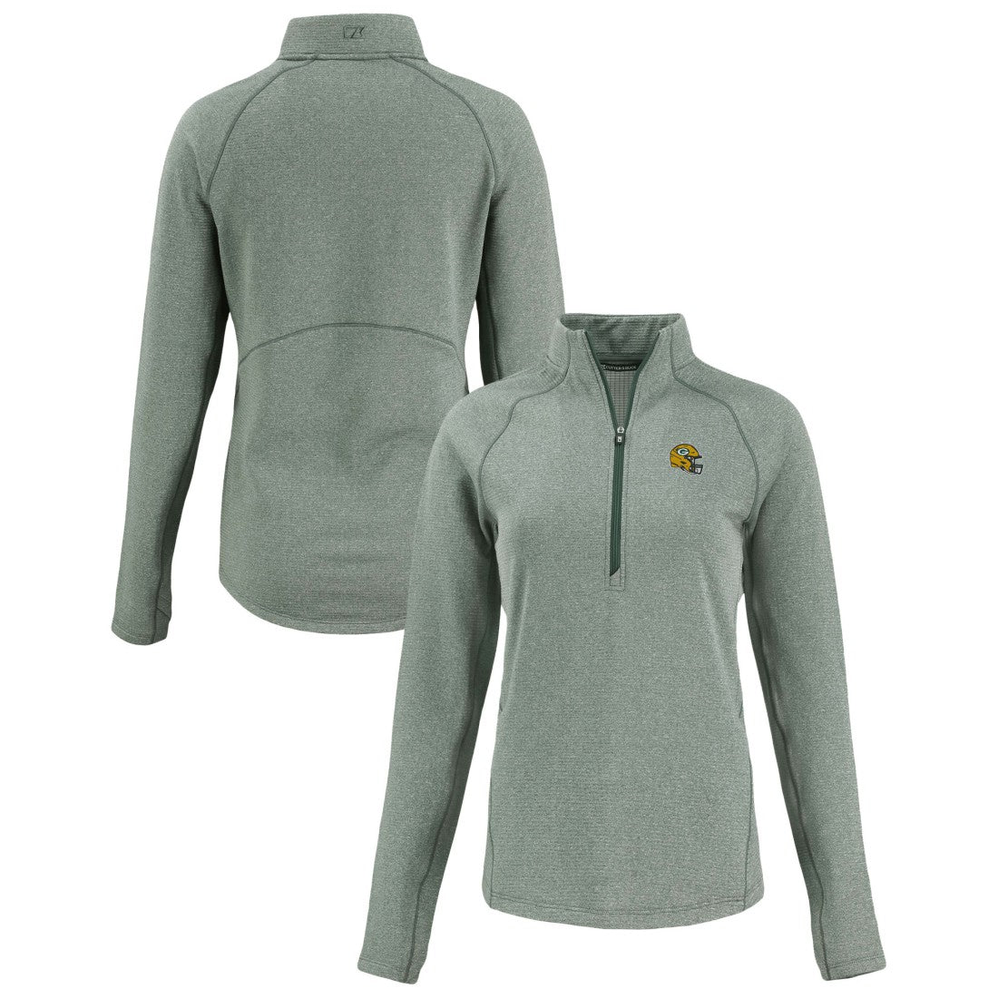 Green Bay Packers Cutter & Buck Women's Peshastin Eco Fleece Recycled Tri-Blend Raglan Half-Zip Jacket | NFL Discount