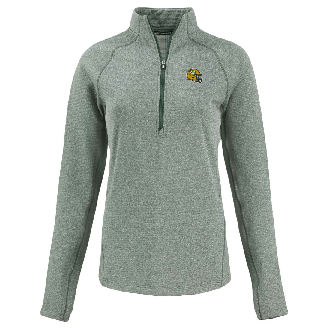 Green Bay Packers Cutter & Buck Women's Peshastin Eco Fleece Recycled Tri-Blend Raglan Half-Zip Jacket | NFL Discount