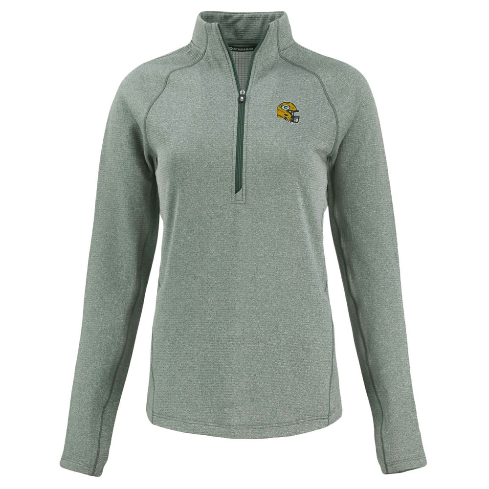 Green Bay Packers Cutter & Buck Women's Peshastin Eco Fleece Recycled Tri-Blend Raglan Half-Zip Jacket | NFL Discount