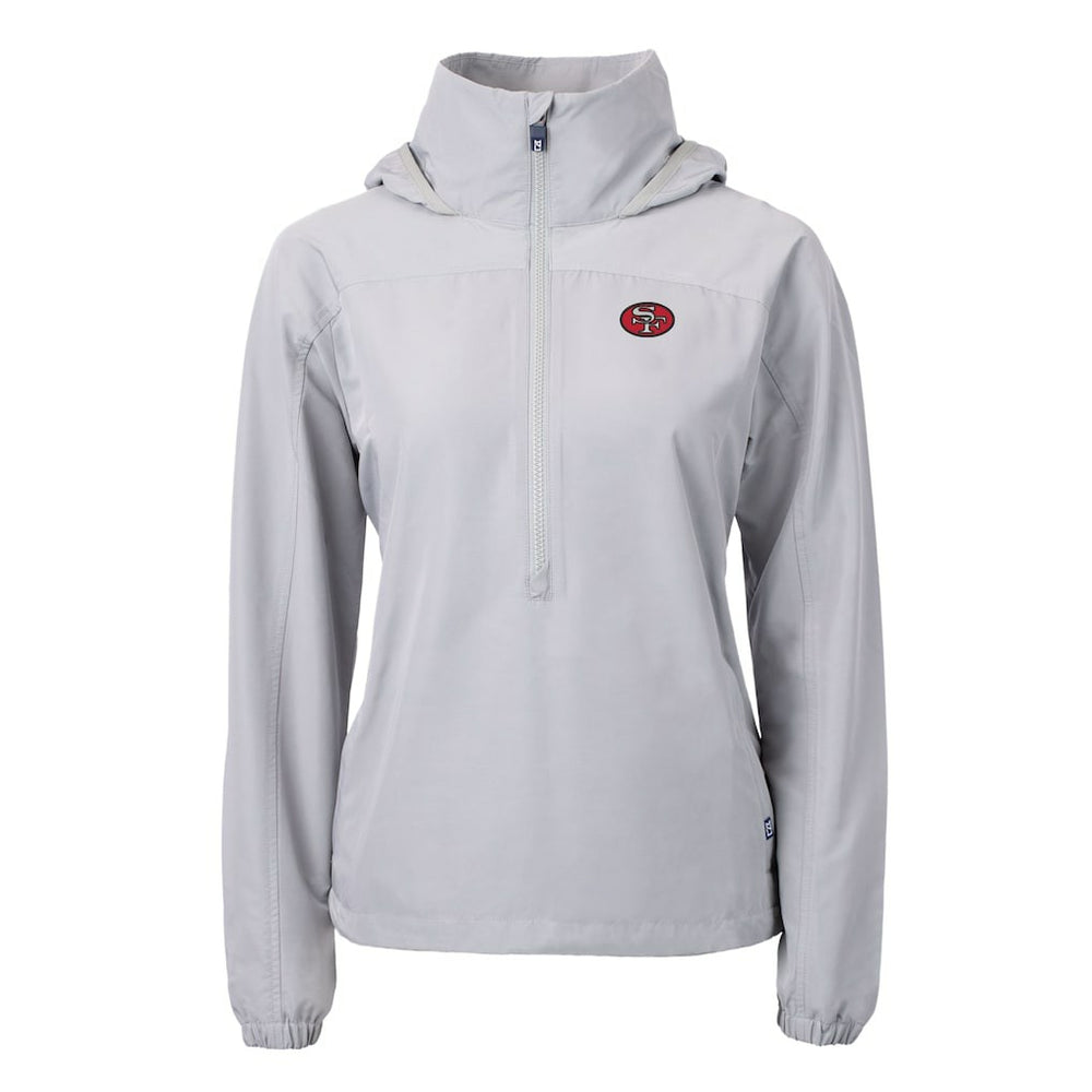 San Francisco 49ers Cutter & Buck Women's Charter Eco Recycled Half-Zip Hooded Anorak Jacket | NFL Sale