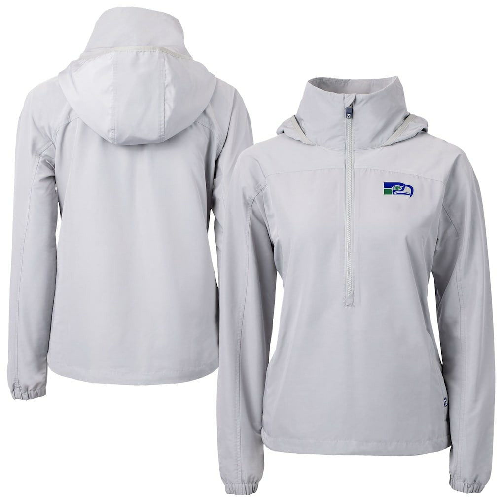Seattle Seahawks Cutter & Buck Women's Charter Eco Recycled Half-Zip Hooded Anorak Jacket | NFL New