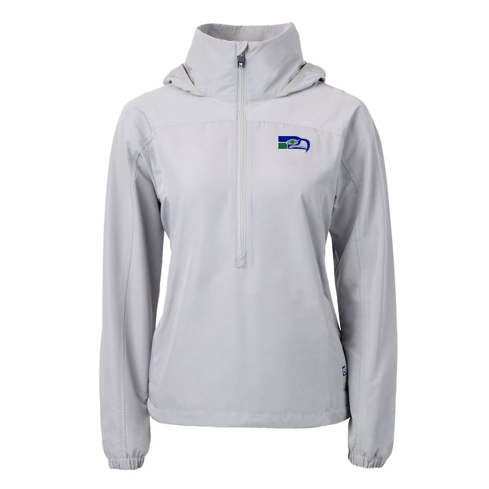 Seattle Seahawks Cutter & Buck Women's Charter Eco Recycled Half-Zip Hooded Anorak Jacket | NFL New