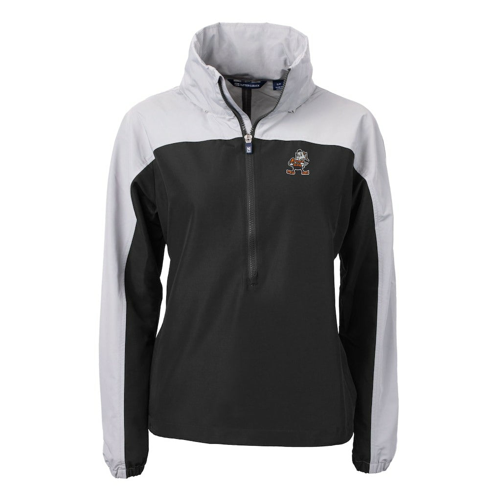 Cleveland Browns Cutter & Buck Women's Charter Eco Recycled Half-Zip Hooded Anorak Jacket | NFL Hot
