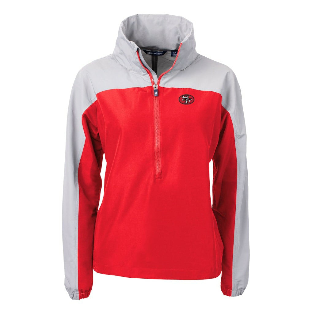 San Francisco 49ers Cutter & Buck Women's Charter Eco Recycled Half-Zip Hooded Anorak Jacket | NFL Outlet