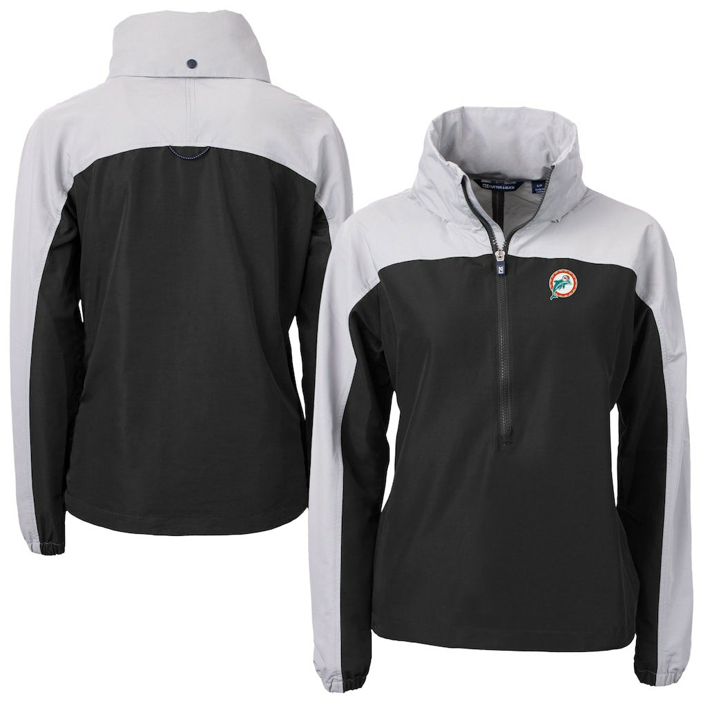 Miami Dolphins Cutter & Buck Women's Charter Eco Recycled Half-Zip Hooded Anorak Jacket | NFL Discount