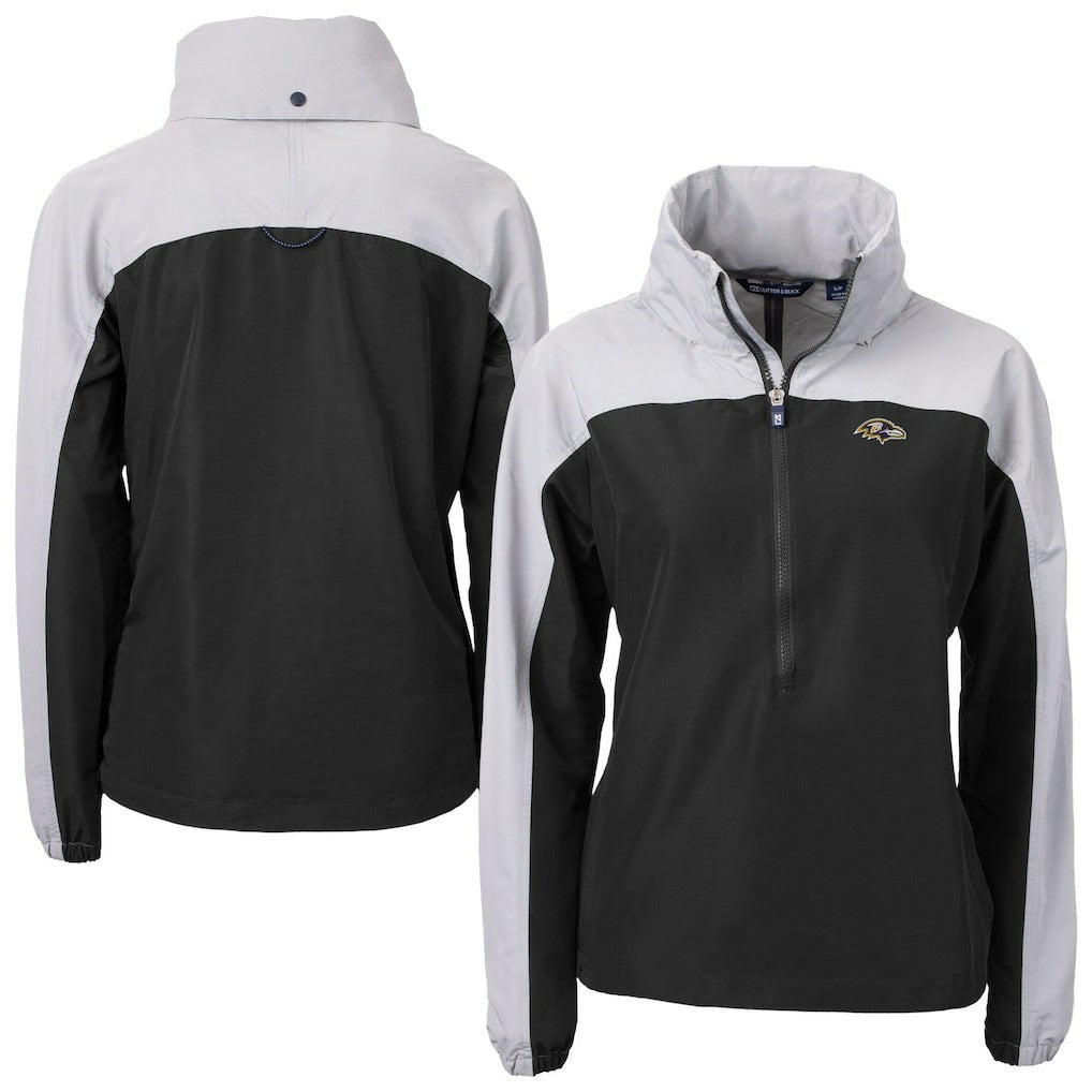 Baltimore Ravens Cutter & Buck Women's Charter Eco Recycled Half-Zip Hooded Anorak Jacket | NFL New