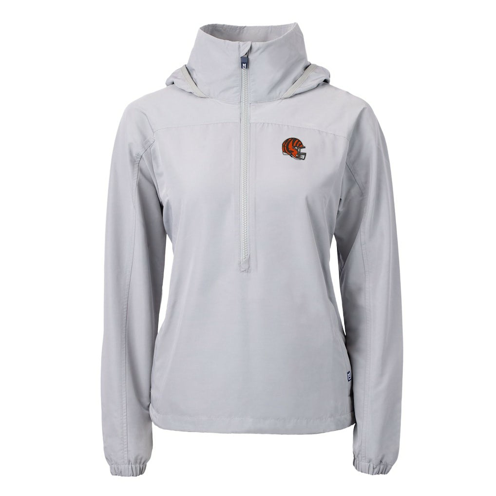 Cincinnati Bengals Cutter & Buck Women's Charter Eco Recycled Half-Zip Hooded Anorak Jacket | NFL New