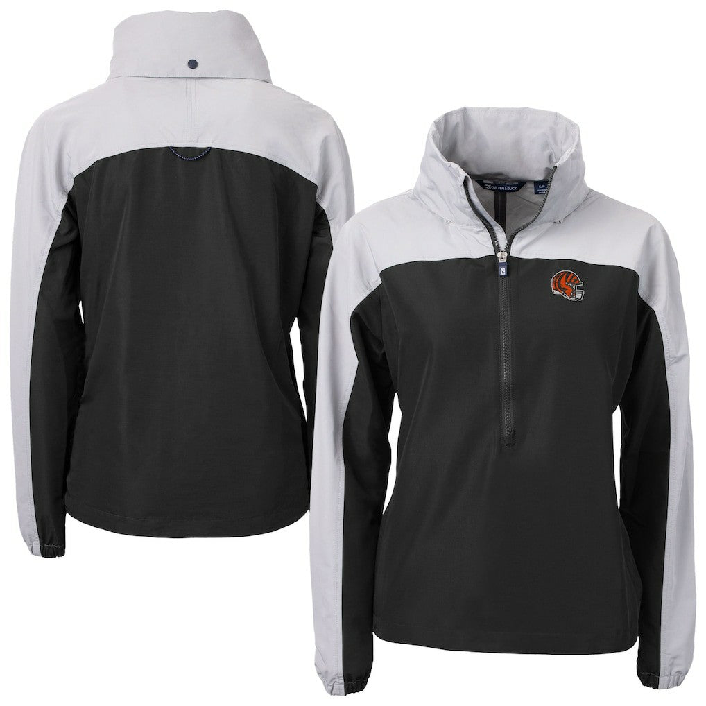 Cincinnati Bengals Cutter & Buck Women's Charter Eco Recycled Half-Zip Hooded Anorak Jacket | NFL New