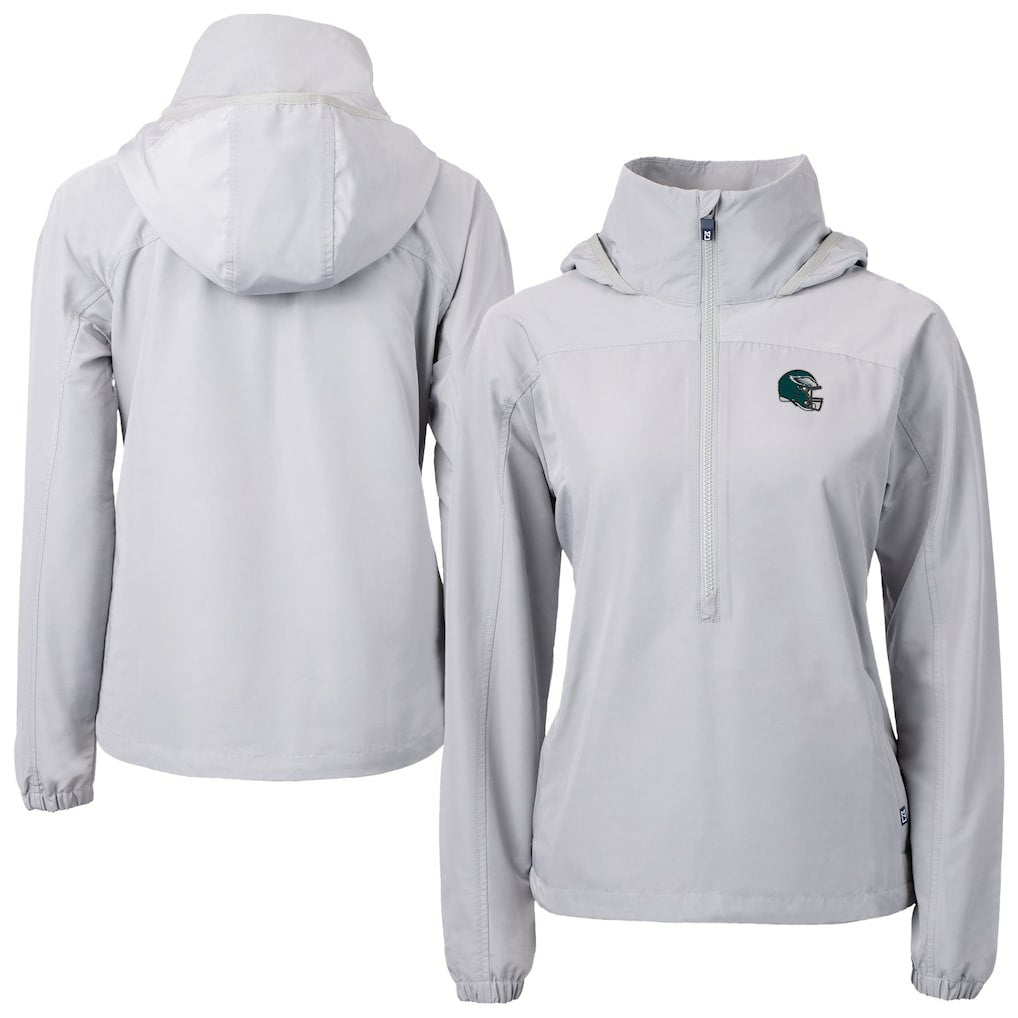 Philadelphia Eagles Cutter & Buck Women's Charter Eco Recycled Half-Zip Hooded Anorak Jacket | NFL Discount
