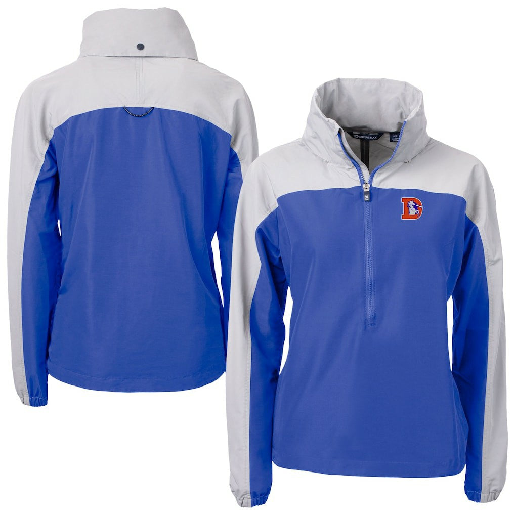 Denver Broncos Cutter & Buck Women's Charter Eco Recycled Half-Zip Hooded Anorak Jacket | NFL New