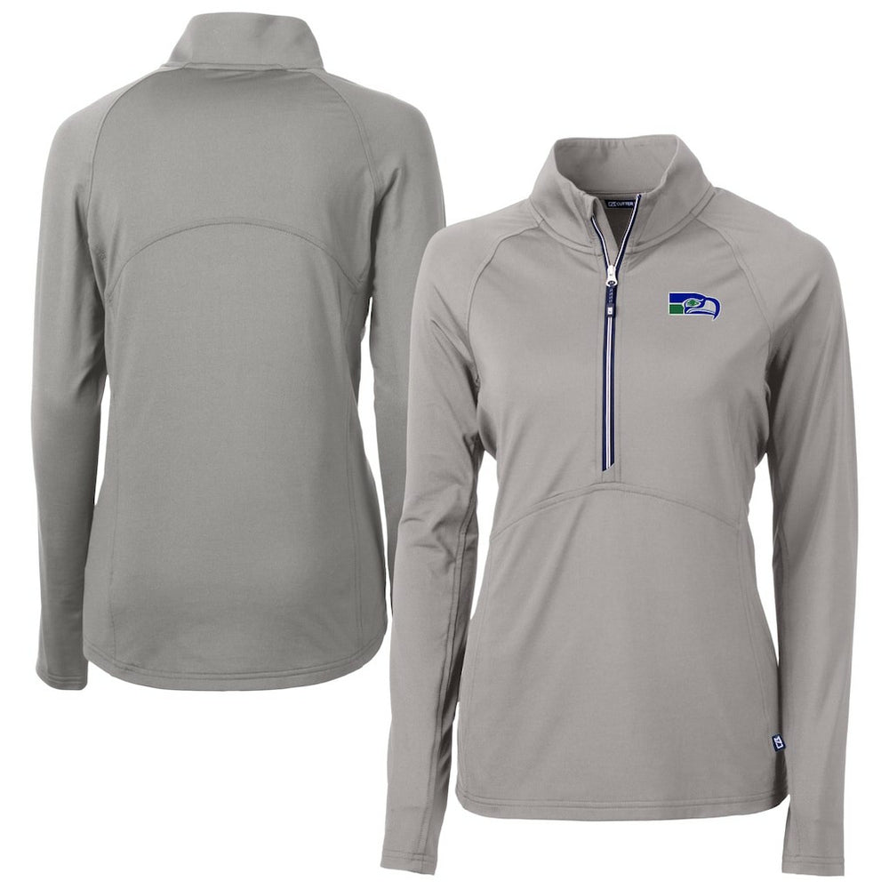 Seattle Seahawks Cutter & Buck Women's Historical Adapt Eco Knit Stretch Recycled Raglan Half-Zip Top | NFL On sale