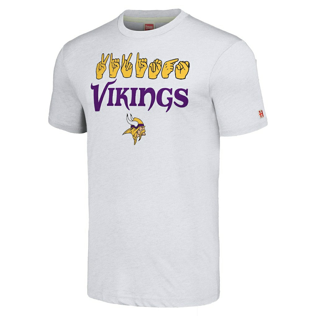 Minnesota Vikings Homage Unisex The NFL ASL Collection by Love Sign American Sign Language T-Shirt | NFL Sale