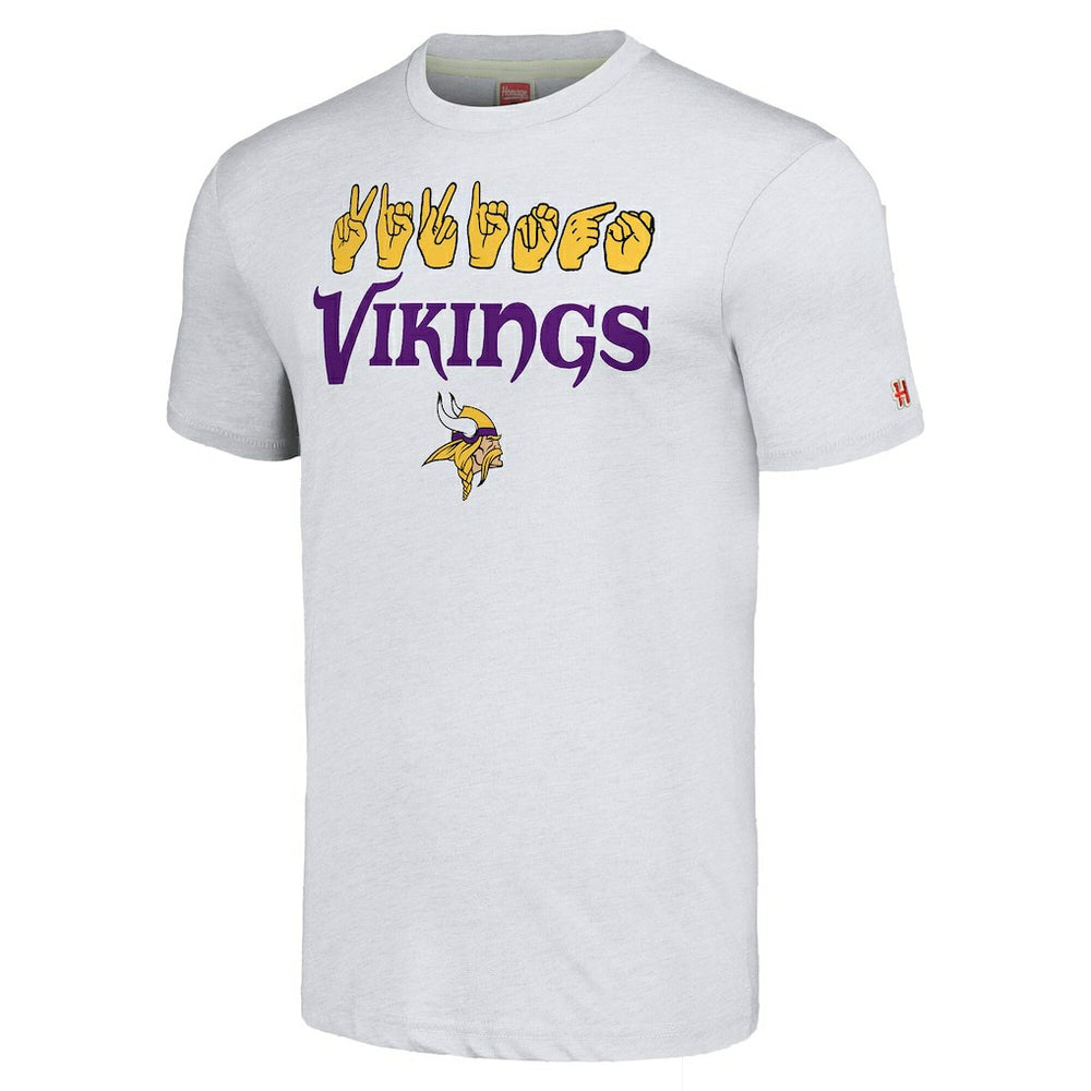 Minnesota Vikings Homage Unisex The NFL ASL Collection by Love Sign American Sign Language T-Shirt | NFL Sale