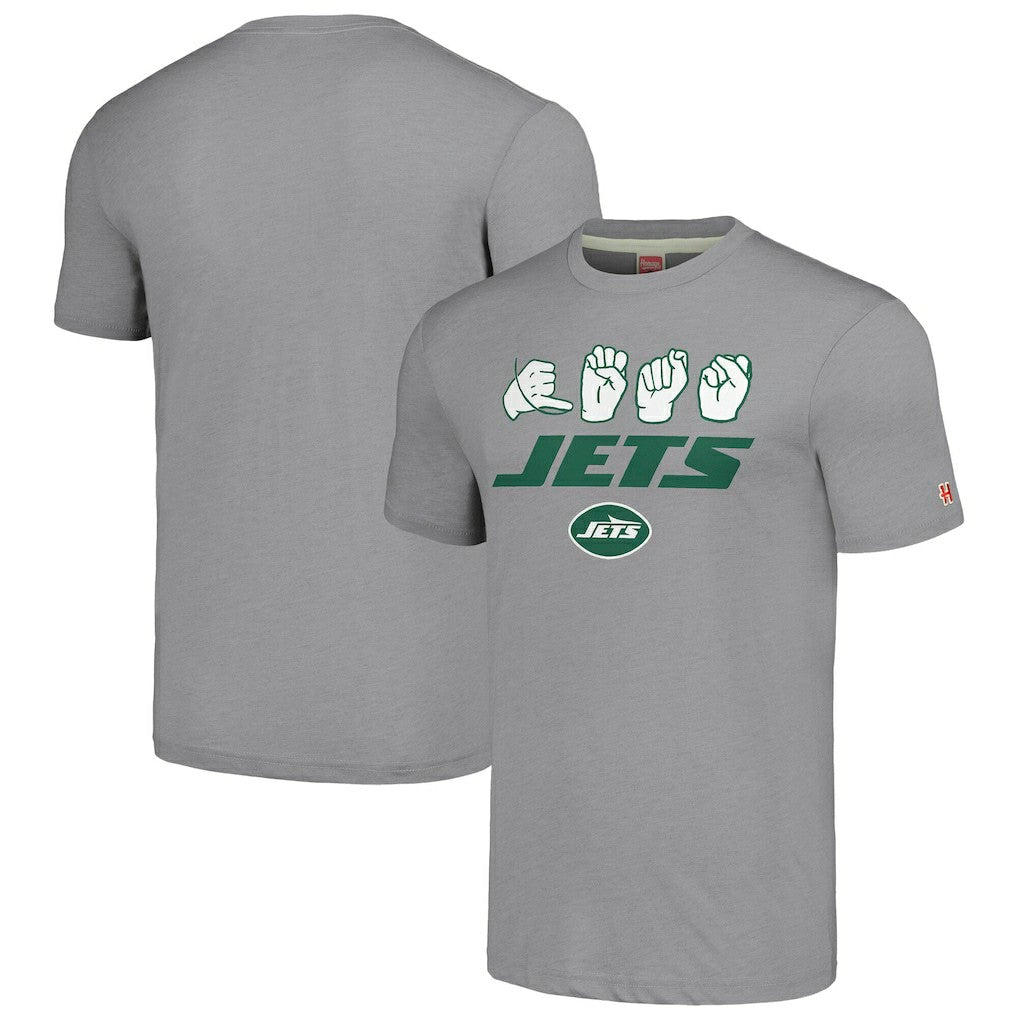 New York Jets Homage Unisex The NFL ASL Collection by Love Sign American Sign Language T-Shirt | NFL On sale