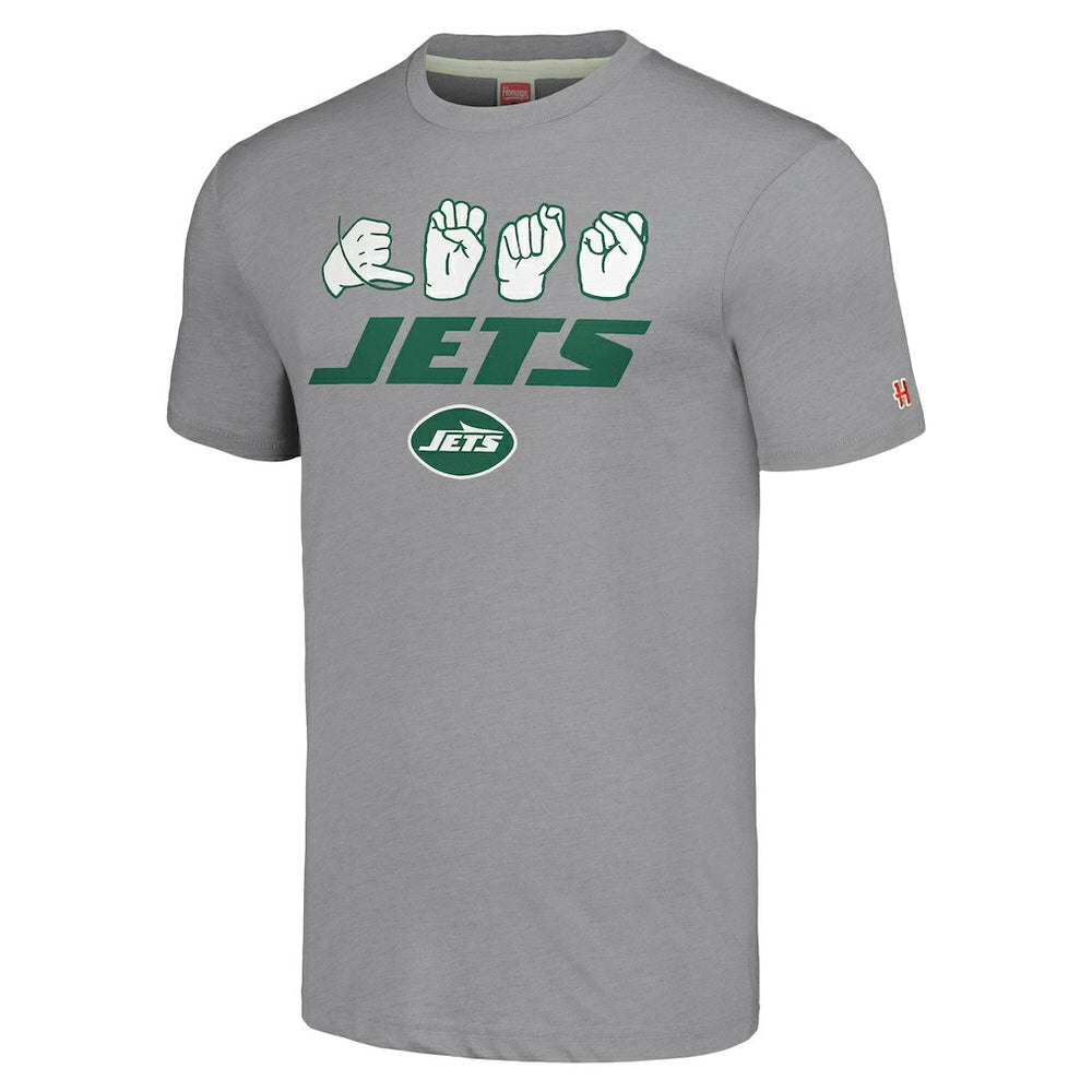 New York Jets Homage Unisex The NFL ASL Collection by Love Sign American Sign Language T-Shirt | NFL On sale