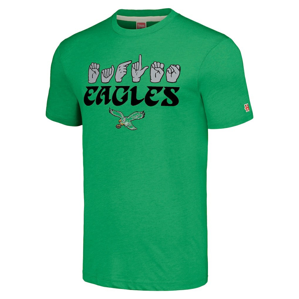 Philadelphia Eagles Homage Unisex The NFL ASL Collection by Love Sign American Sign Language T-Shirt | NFL Discount