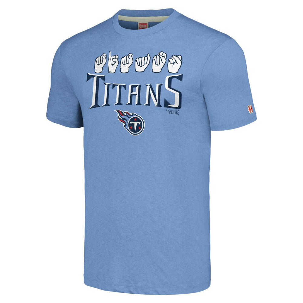 Tennessee Titans Homage Unisex The NFL ASL Collection by Love Sign American Sign Language T-Shirt | NFL On sale