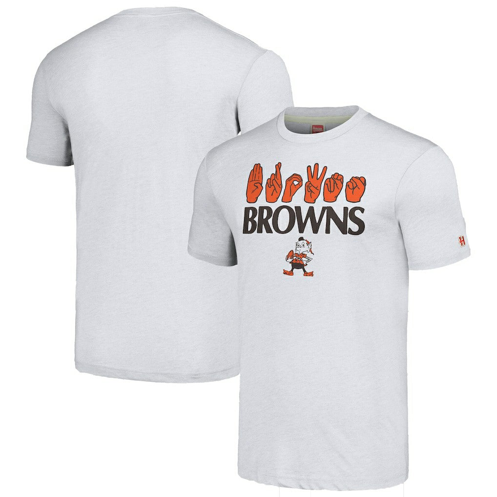 Cleveland Browns Homage Unisex The NFL ASL Collection by Love Sign American Sign Language T-Shirt | NFL Discount