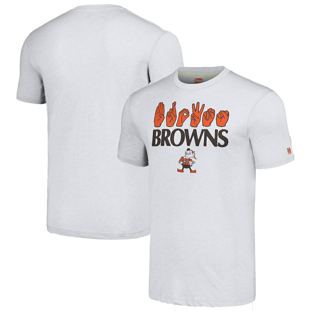 Cleveland Browns Homage Unisex The NFL ASL Collection by Love Sign American Sign Language T-Shirt | NFL Discount