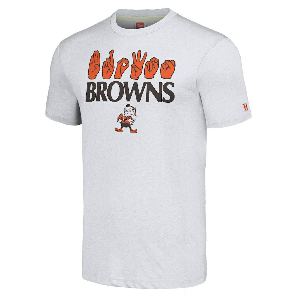 Cleveland Browns Homage Unisex The NFL ASL Collection by Love Sign American Sign Language T-Shirt | NFL Discount