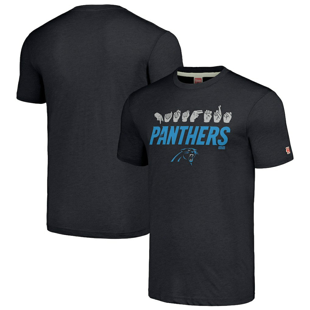 Carolina Panthers Homage Unisex The NFL ASL Collection by Love Sign American Sign Language T-Shirt | NFL New