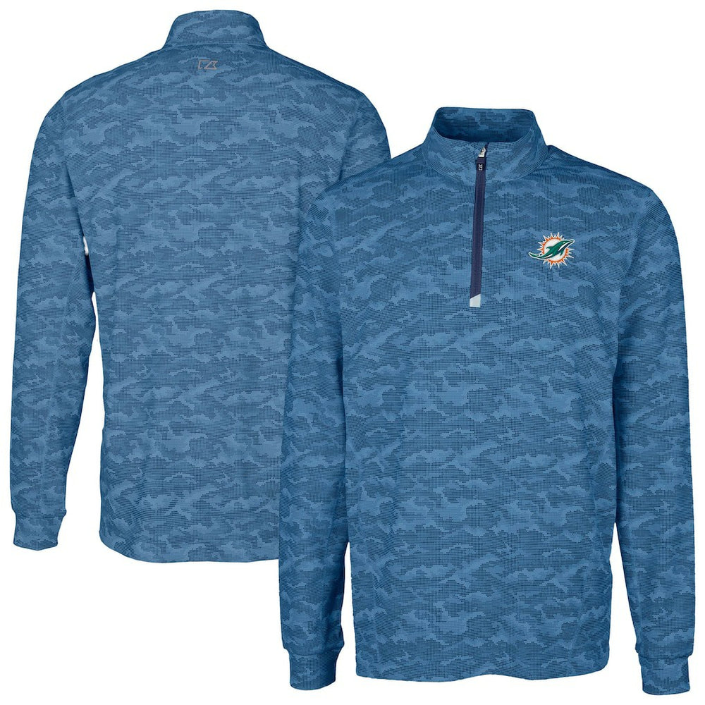 Miami Dolphins Cutter & Buck Traverse Camo Print Stretch Quarter-Zip Top | NFL Discount