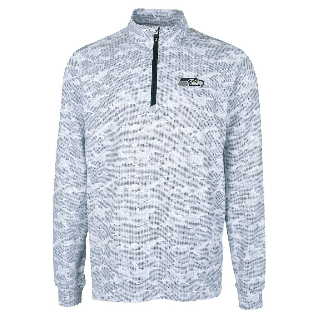 Seattle Seahawks Cutter & Buck Traverse Camo Print Stretch Quarter-Zip Top | NFL Sale