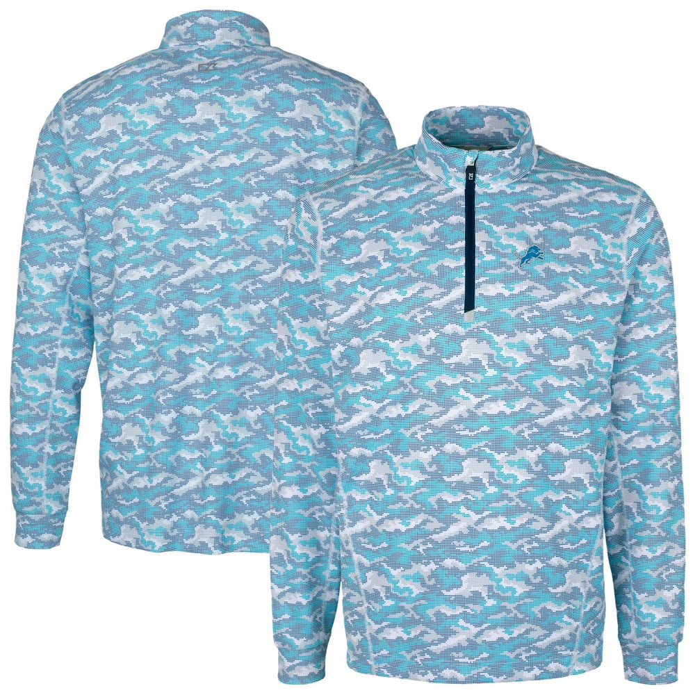 Detroit Lions Cutter & Buck Traverse Camo Print Stretch Quarter-Zip Pullover Top | NFL Outlet