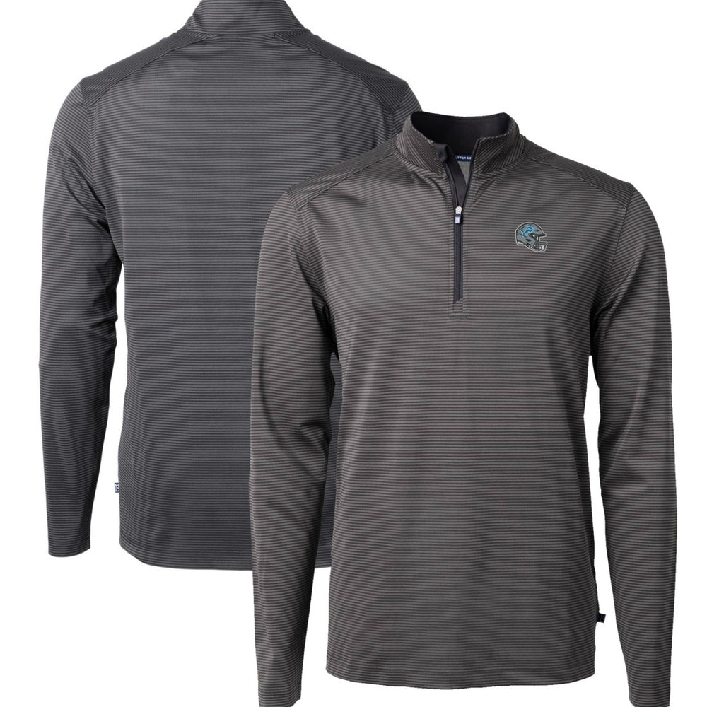 Detroit Lions Cutter & Buck Big & Tall Virtue Eco Pique Micro Stripe Tri-Blend Quarter-Zip Jacket | NFL Online
