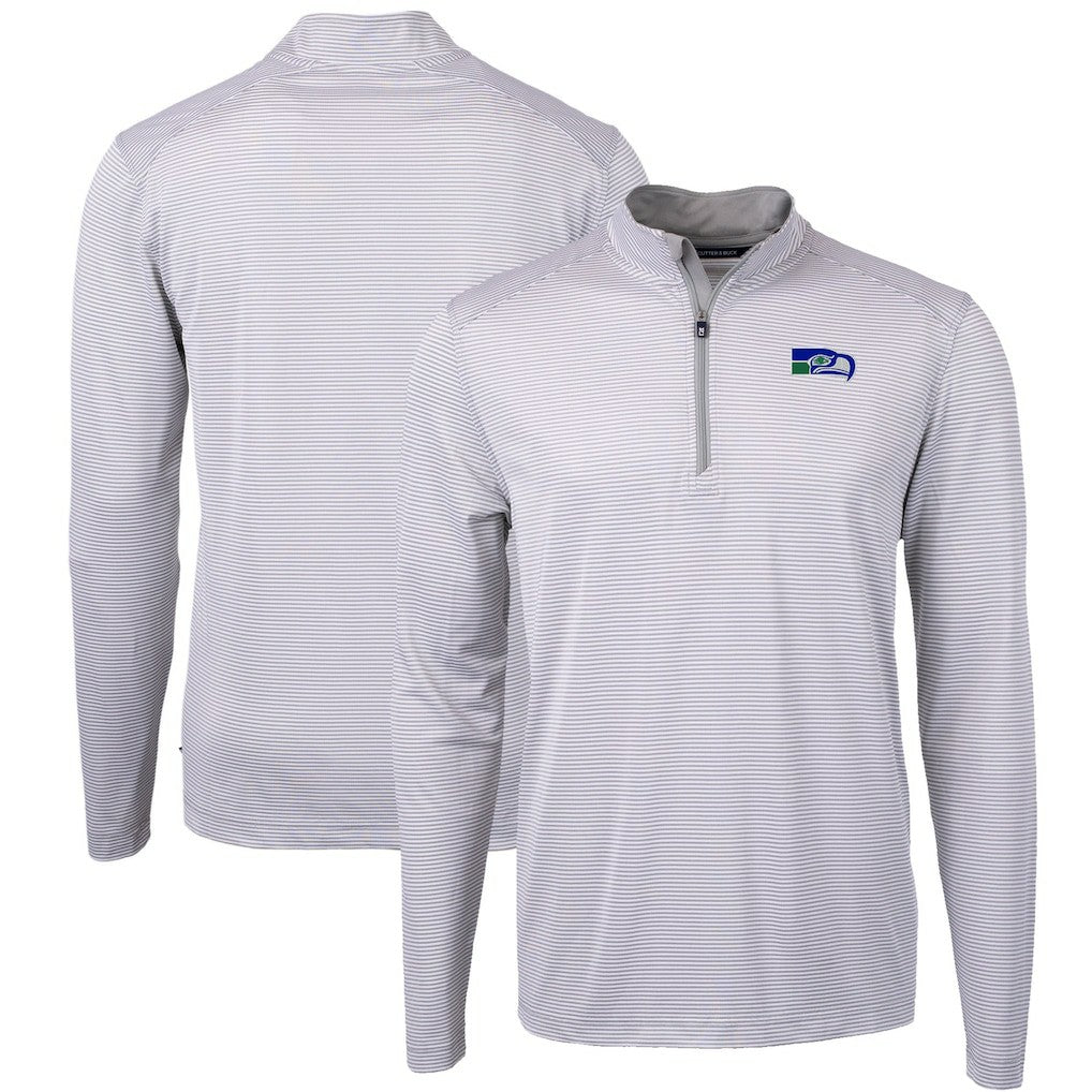 Seattle Seahawks Cutter & Buck Big & Tall Virtue Eco Pique Micro Stripe Tri-Blend Quarter-Zip Jacket | NFL New