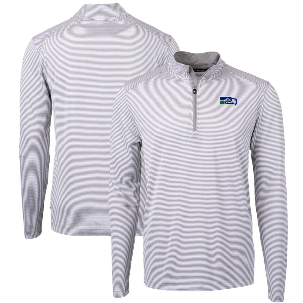 Seattle Seahawks Cutter & Buck Big & Tall Virtue Eco Pique Micro Stripe Tri-Blend Quarter-Zip Jacket | NFL New