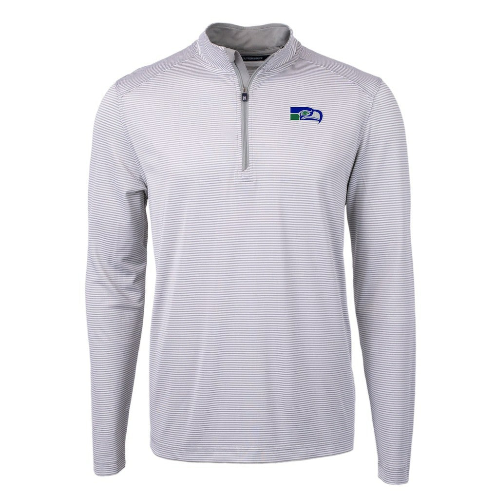 Seattle Seahawks Cutter & Buck Big & Tall Virtue Eco Pique Micro Stripe Tri-Blend Quarter-Zip Jacket | NFL New