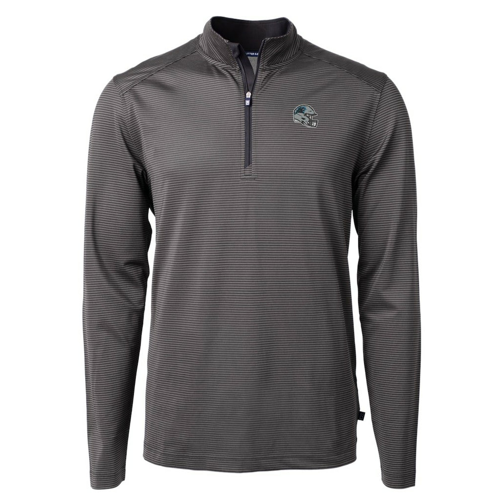 Carolina Panthers Cutter & Buck Big & Tall Virtue Eco Pique Micro Stripe Tri-Blend Quarter-Zip Jacket | NFL Hot