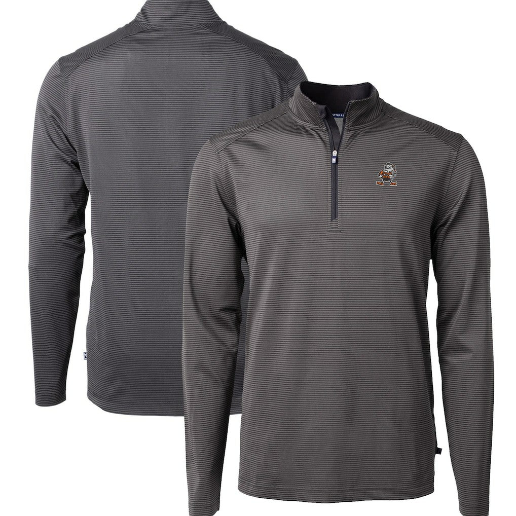Cleveland Browns Cutter & Buck Big & Tall Virtue Eco Pique Micro Stripe Tri-Blend Quarter-Zip Jacket | NFL Sale