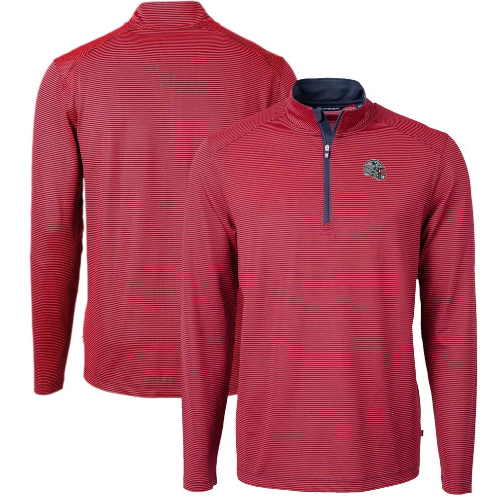 New England Patriots Cutter & Buck Big & Tall Virtue Eco Pique Micro Stripe Tri-Blend Quarter-Zip Jacket | NFL Online