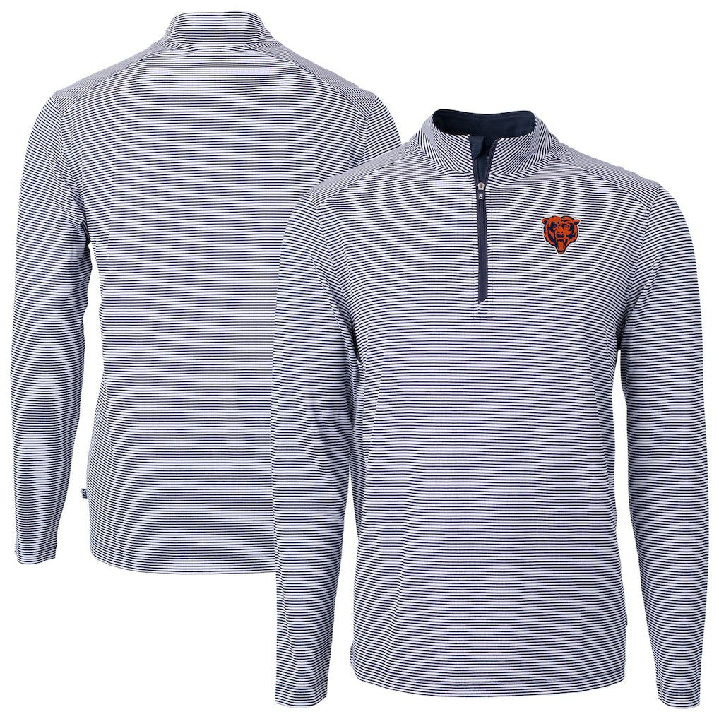Chicago Bears Cutter & Buck Big & Tall Virtue Eco Pique Micro Stripe Tri-Blend Quarter-Zip Jacket | NFL Outlet