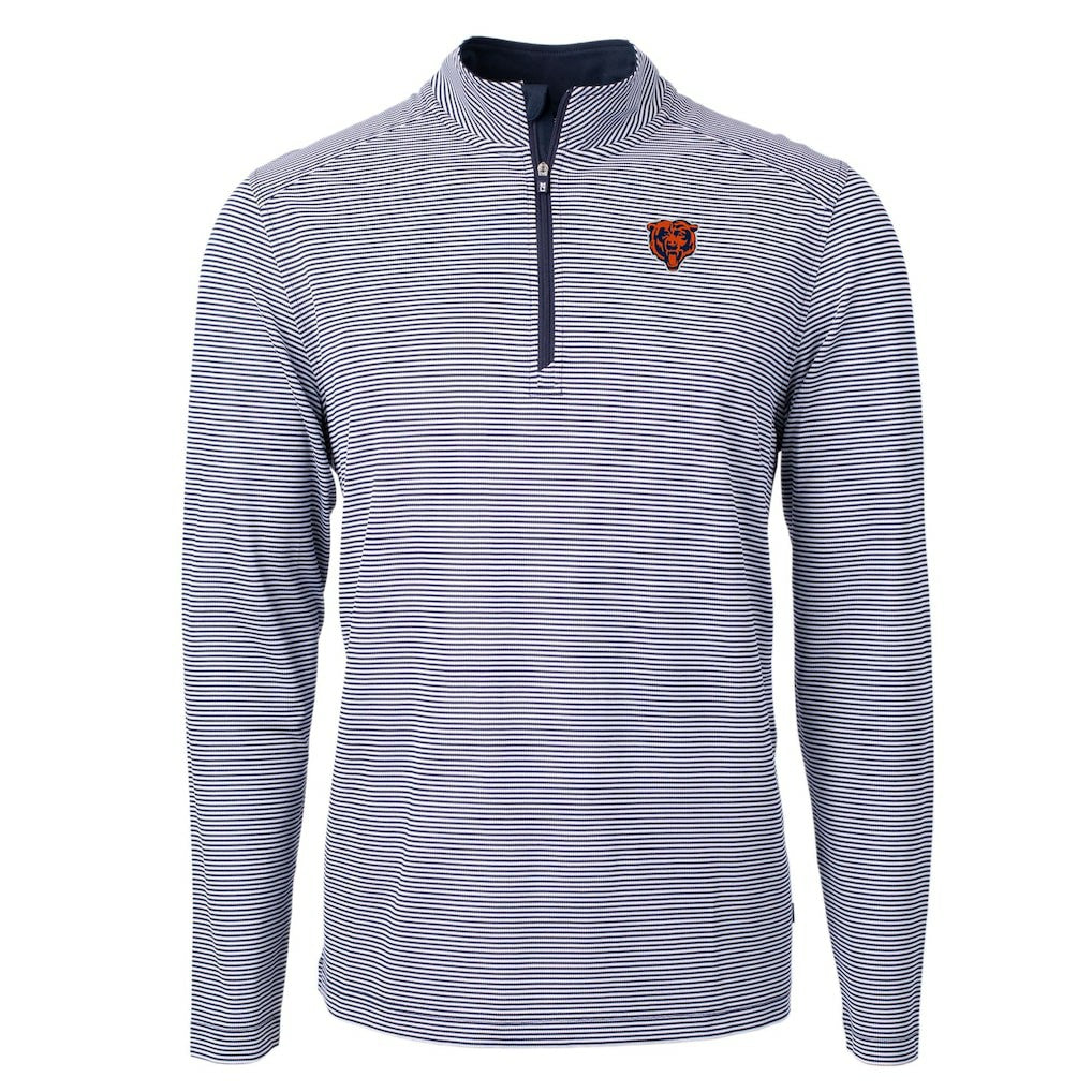 Chicago Bears Cutter & Buck Big & Tall Virtue Eco Pique Micro Stripe Tri-Blend Quarter-Zip Jacket | NFL Outlet