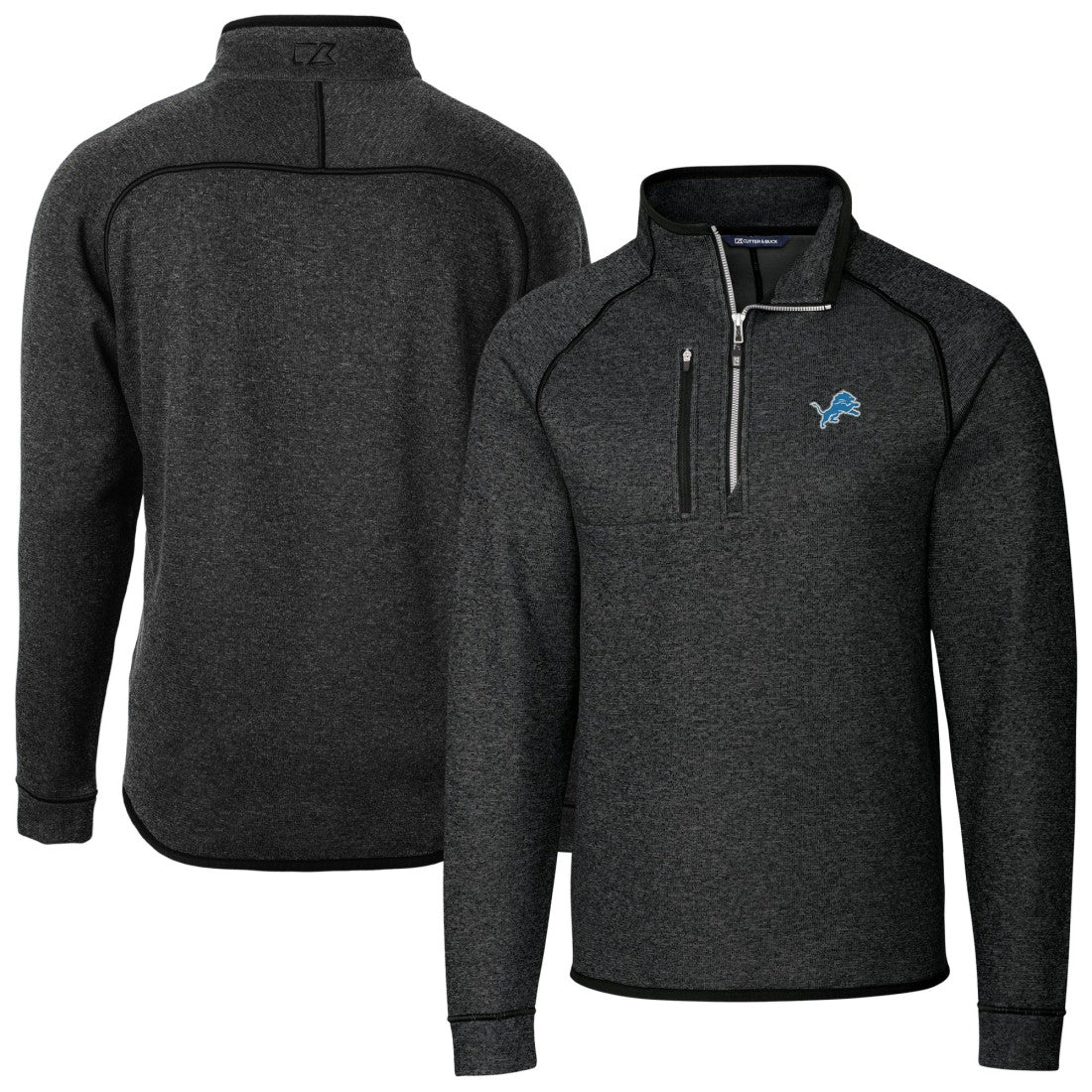 Detroit Lions Cutter & Buck Big & Tall Mainsail Sweater-Knit Raglan Half-Zip Jacket | NFL Hot