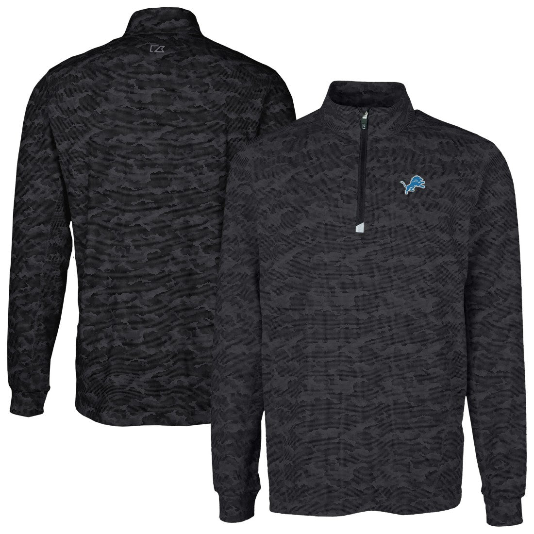 Detroit Lions Cutter & Buck Big & Tall Traverse Eco Camo Tri-Blend DryTec Quarter-Zip Jacket | NFL Outlet