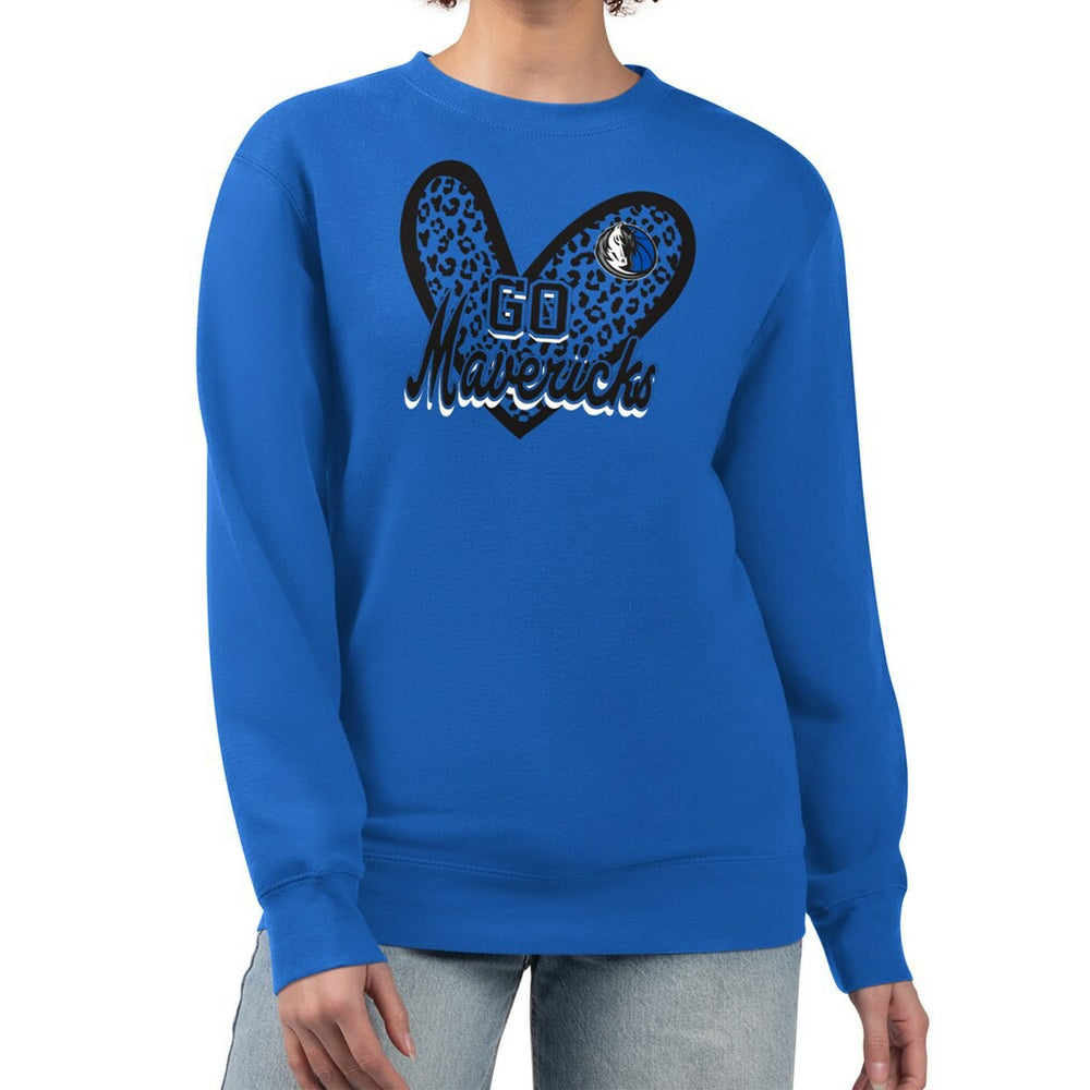 Royal Dallas Mavericks G-III 4Her by Carl Banks Women's Leopard Heart Fleece Pullover Sweatshirt sale | NBA